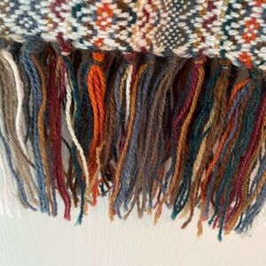 Alpaca Fair Isle Geometric Winter Scarf Colorful Fringe Wool Wrap Scandi Style
